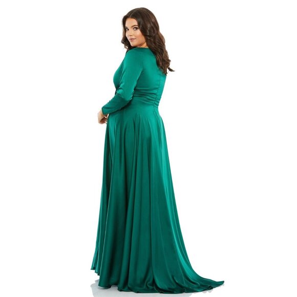 NWT Mac Duggal Satin Long Sleeve Evening Gown (Plus) Emerald 18W #9408 - Picture 4 of 9